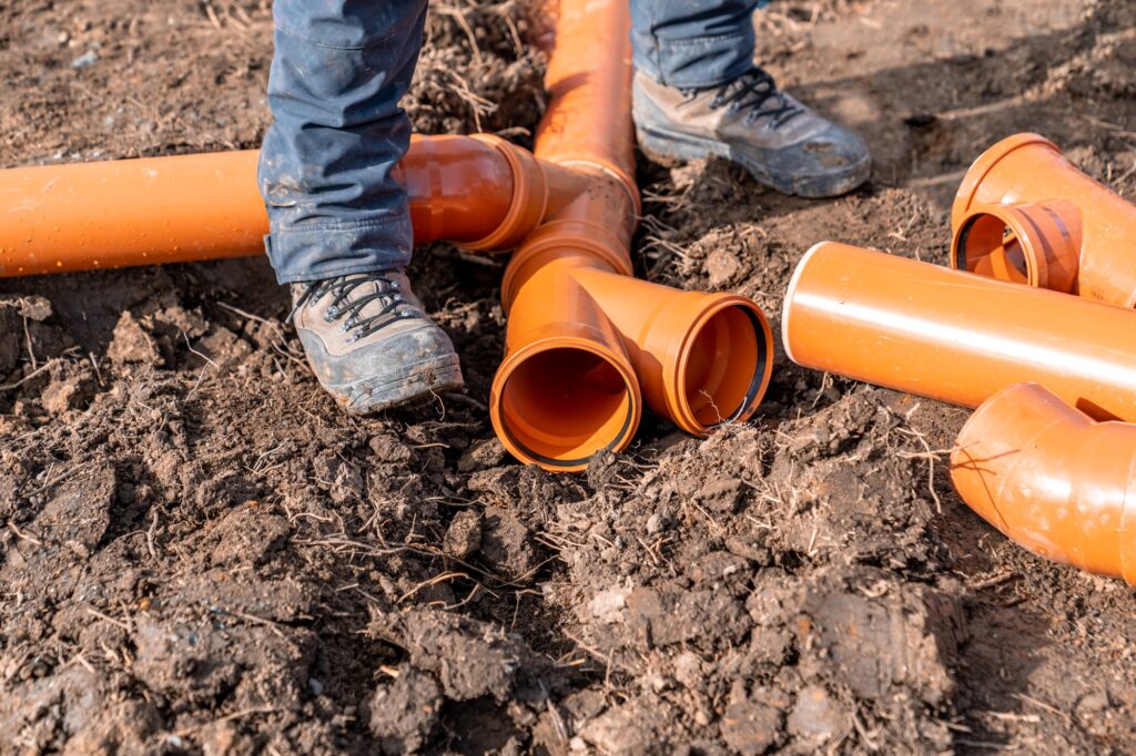 plastic waste pipes in the ground